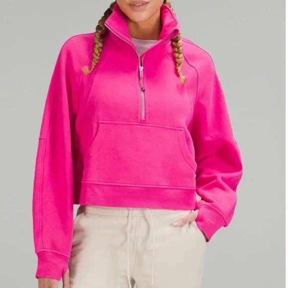 lululemon athletica Hot Pink Half-Zip Cropped Sweatshirt - Picture 1 of 13